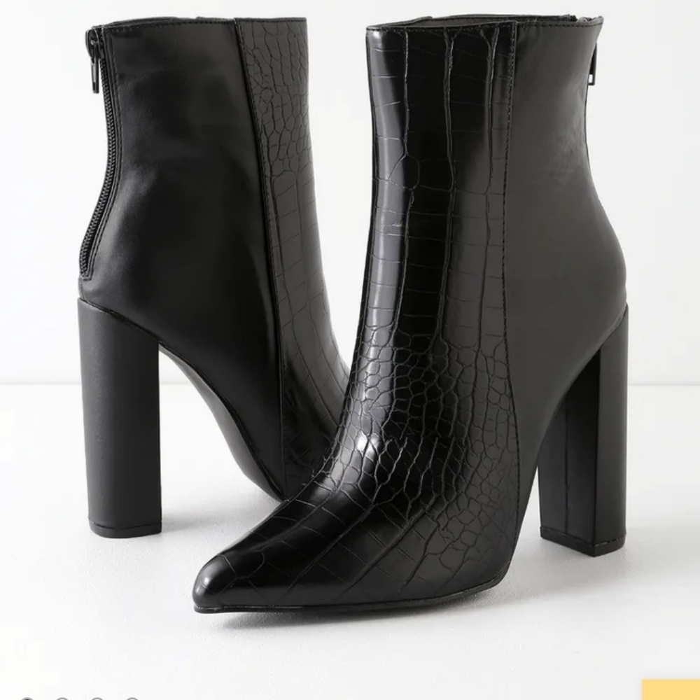 Lulus Karin black crocodile style ankle boots